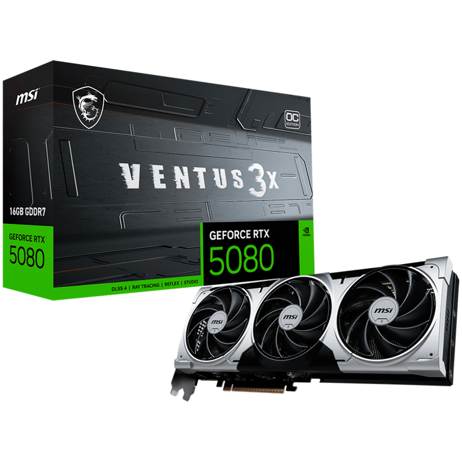 MSI Video Card Nvidia RTX 5080 16G VENTUS 3X OC PLUS (16GB GDDR7/256bit Glavna slika proizvoda