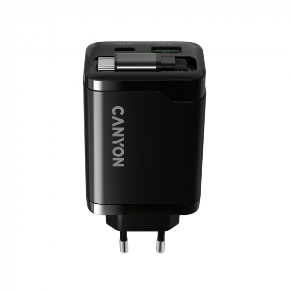 CANYON charger OnCharge 65RC Build-In Cable USB-C 65W 1xPD 1xQC EU Black