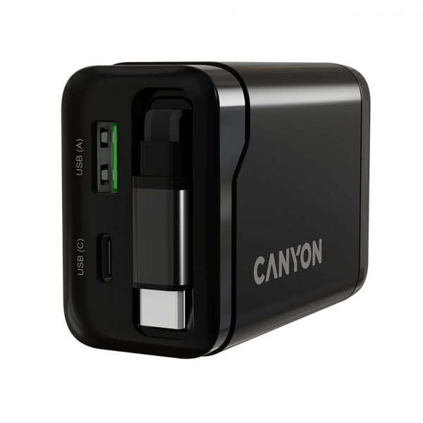 CANYON charger OnCharge 65RC Build-In Cable USB-C 65W 1xPD 1xQC EU Black