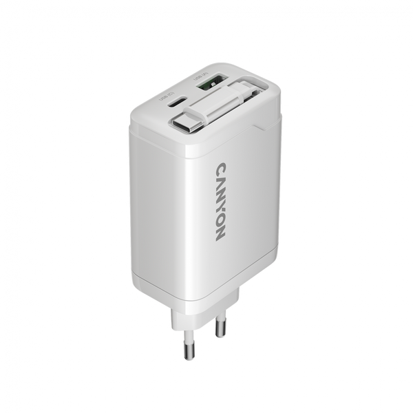 CANYON charger OnCharge 65RC Build-In Cable USB-C 65W 1xPD 1xQC EU White