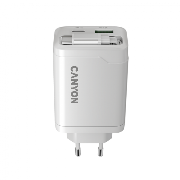 CANYON charger OnCharge 65RC Build-In Cable USB-C 65W 1xPD 1xQC EU White