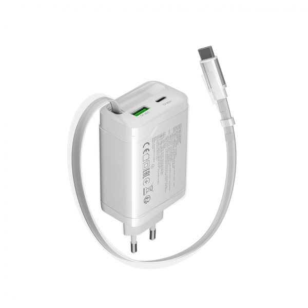 CANYON charger OnCharge 65RC Build-In Cable USB-C 65W 1xPD 1xQC EU White
