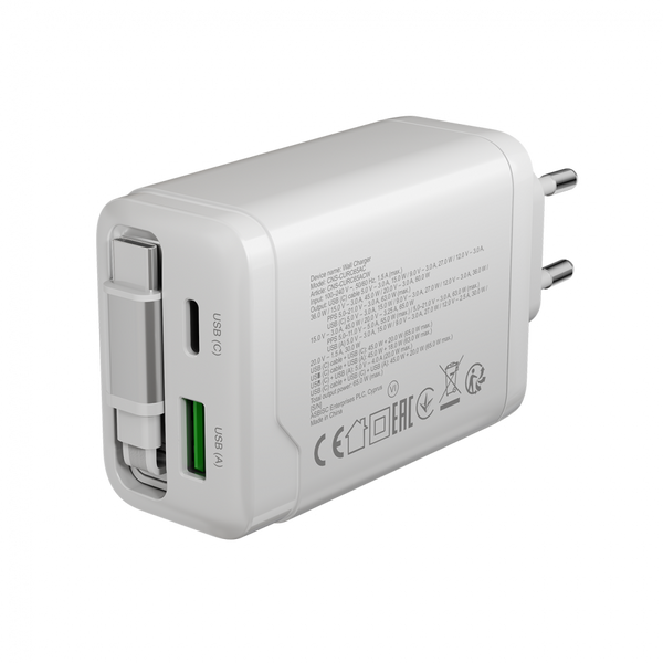 CANYON charger OnCharge 65RC Build-In Cable USB-C 65W 1xPD 1xQC EU White