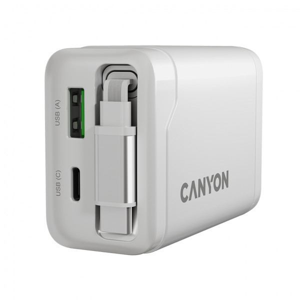 CANYON charger OnCharge 65RC Build-In Cable USB-C 65W 1xPD 1xQC EU White