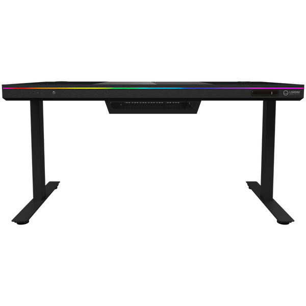 Dual-motor sit/stand adjustable-height gaming desk with built-in PC case