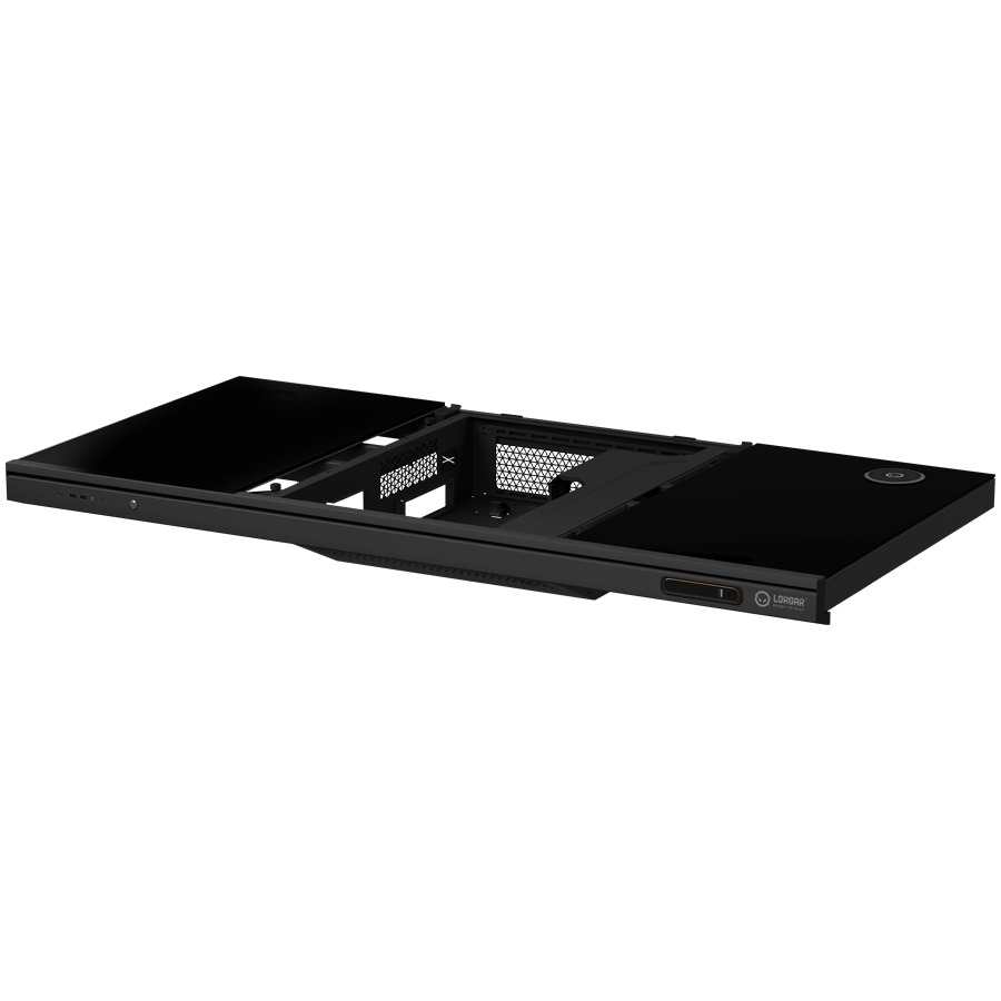 Dual-motor sit/stand adjustable-height gaming desk with built-in PC case