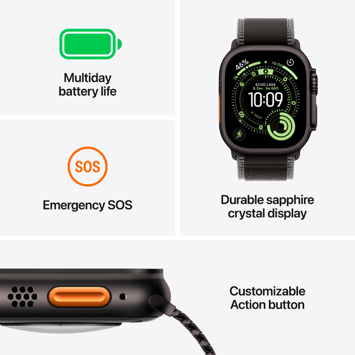 Apple Watch Ultra 3 Cellular 49mm Black Titanium Case with Black/Charcoal Trail Loop - M/L