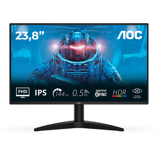 AOC Monitor LED 24B36X Gaming IPS 1920x1080 144Hz HDR10 0.5ms Adaptive Sync HDMI DP Audio Out Tilt 3y