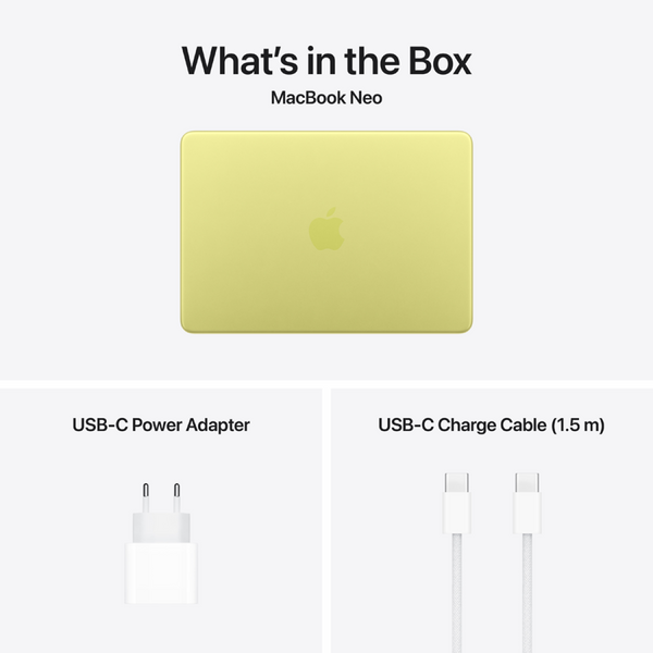 MacBook Neo 13-inch, Citrus, Model A3404, A18 PRO CHIP, 6C CPU, 5C GPU, 8GB unified memory, 20W ADAPTER, 256GB SSD storage, KEYBOARD-INT