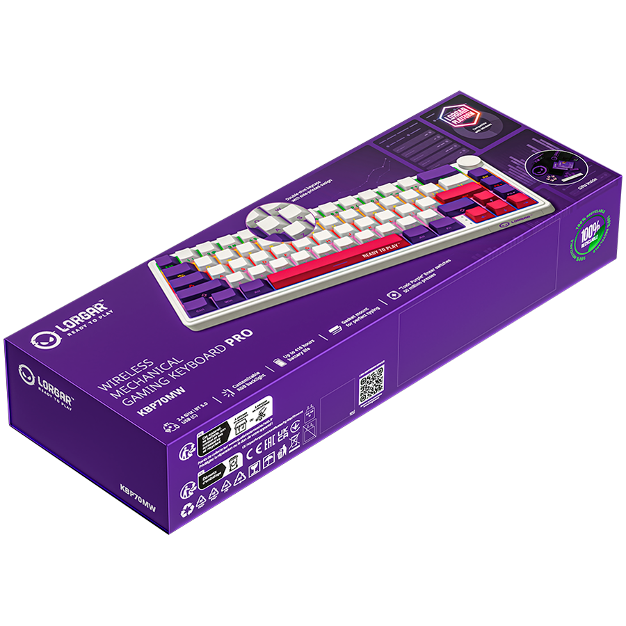 LORGAR KBP70MW, Wireless 65% Mechanical Gaming Keyboard Pro, White