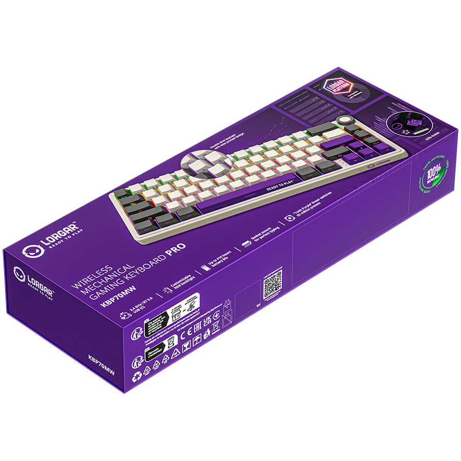 LORGAR KBP70MW, Wireless 65% Mechanical Gaming Keyboard Pro, Beige